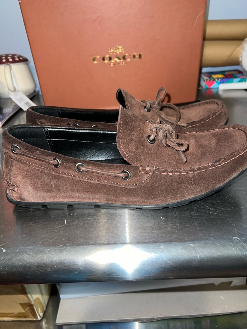 COACH Men's Brown Suede Boat Shoes - Picture 12 of 12